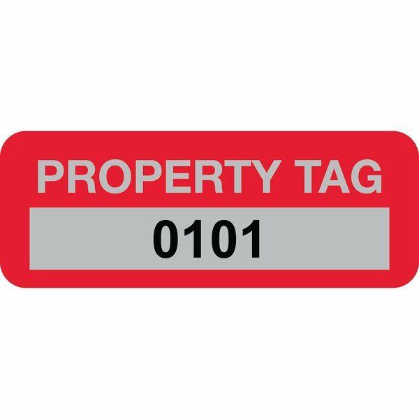 Lustre-Cal Property ID Label PROPERTY TAG5 Alum Dark Red 2in x 0.75in  Serialized 0101-0200, 100PK 253740Ma1Rd0101